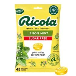 Ricola Throat Drops - Sugar Free Lemon Mint - 45ct: Gluten-Free, 1.1mg Menthol Lozenge