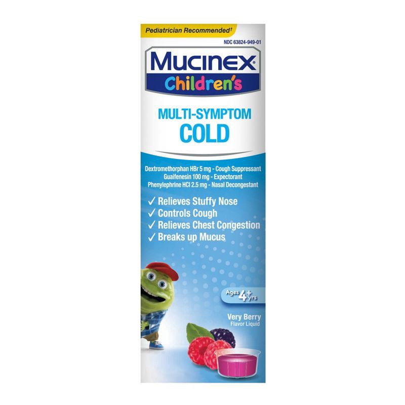 slide 1 of 12, Mucinex Children's Multi-Symptom Cold Medicine Liquid - Very Berry - 4 fl oz, 4 fl oz