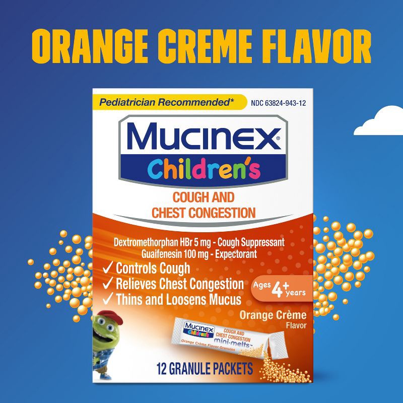 slide 5 of 11, Mucinex Children's Cough & Chest Congestion Medicine - Orange Creme Mini Melts - 12 ct, 12 ct