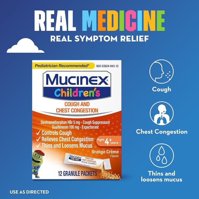 slide 6 of 11, Mucinex Children's Cough & Chest Congestion Medicine - Orange Creme Mini Melts - 12 ct, 12 ct