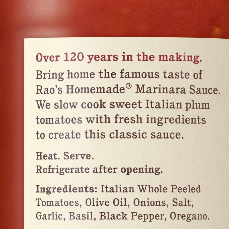 slide 6 of 7, Rao's Homemade Marinara Sauce Premium Quality All Natural Tomato Sauce & Pasta Sauce Keto Friendly & Carb Conscious - 24oz, 24 oz