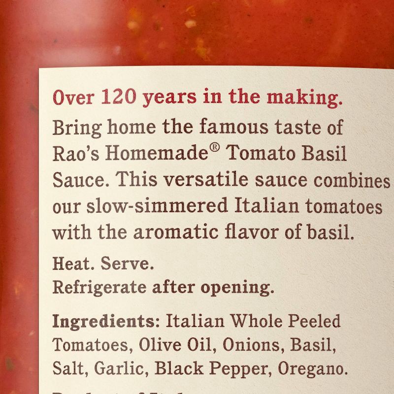 slide 5 of 6, Rao's Homemade Tomato Basil Pasta Sauce Premium Quality All Natural Tomato Sauce & Pasta Sauce Keto Friendly & Carb Conscious - 24oz, 24 oz