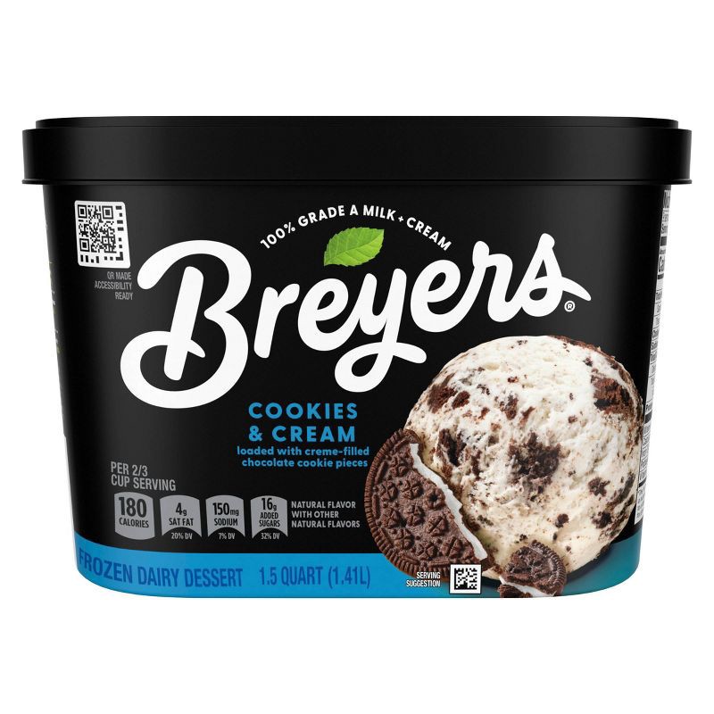 slide 1 of 6, Breyers Ice Cream Breyers Cookies & Cream Frozen Dairy Dessert With Chocolate Cookies - 48oz, 48 oz