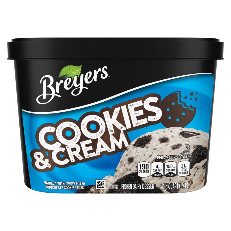 slide 1 of 6, Breyers Ice Cream Breyers Cookies & Cream Frozen Dairy Dessert With Chocolate Cookies - 48oz, 48 oz