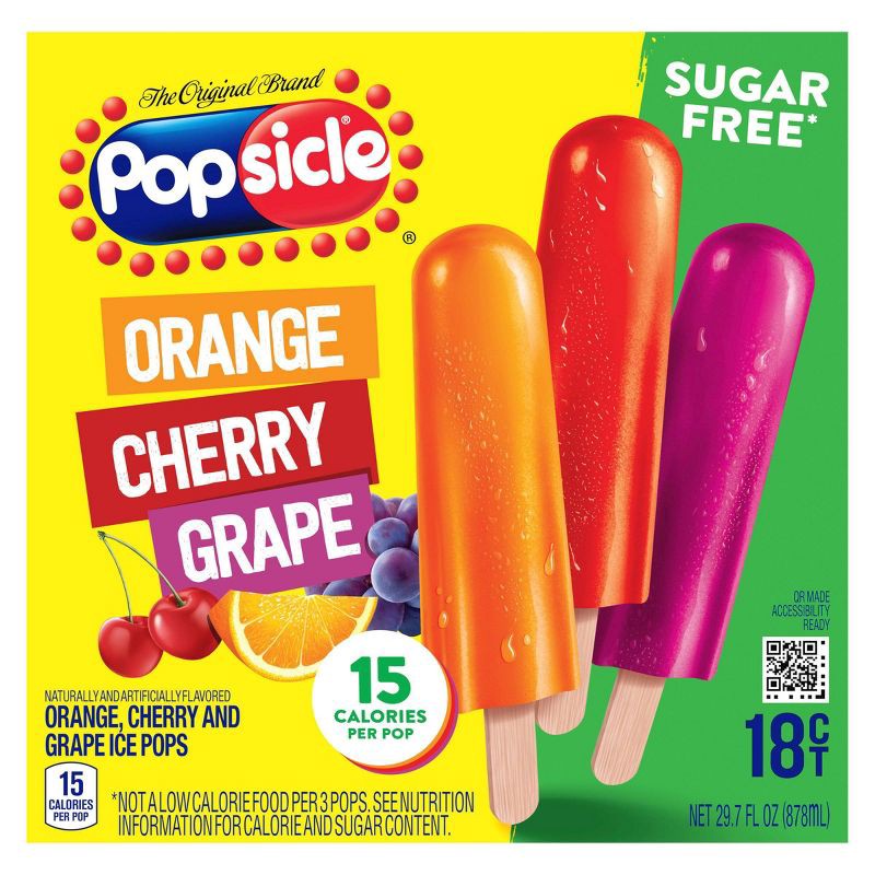 slide 2 of 10, Popsicle Orange Cherry Grape Sugar Free Variety Ice Pops - 18pk, 18 ct