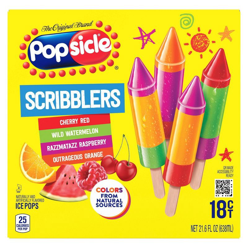 slide 2 of 14, Popsicle Cherry Watermelon Raspberry Orange Scribblers Ice Pops - 18ct, 18 ct