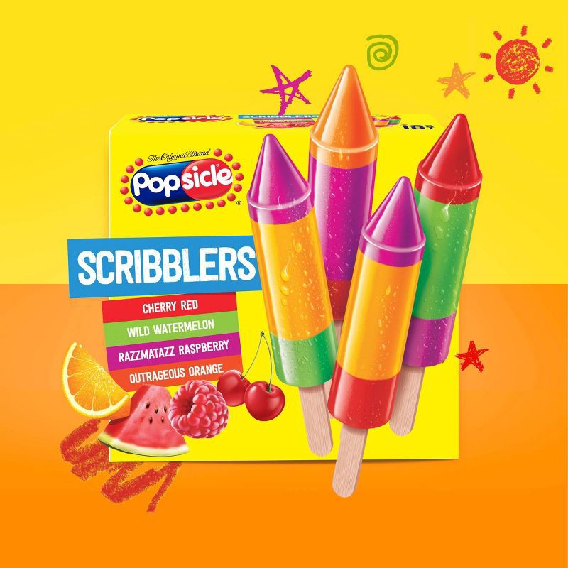 slide 6 of 14, Popsicle Cherry Watermelon Raspberry Orange Scribblers Ice Pops - 18ct/21.6 fl oz, 18 ct, 21.6 fl oz