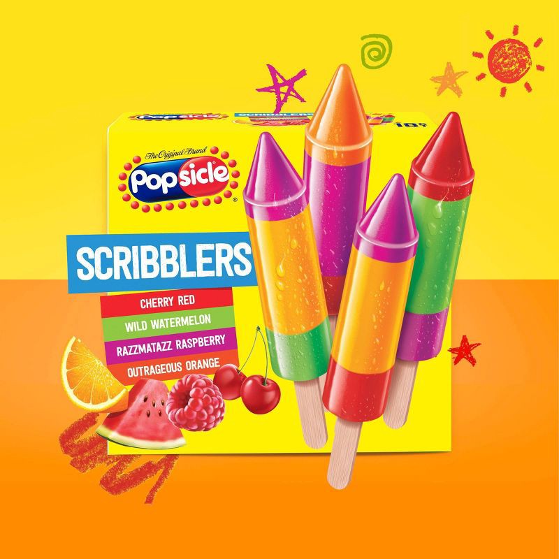 slide 6 of 14, Popsicle Cherry Watermelon Raspberry Orange Scribblers Ice Pops - 18ct, 18 ct