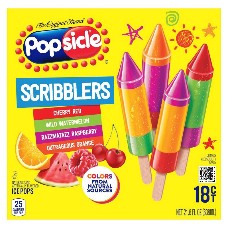 slide 1 of 14, Popsicle Cherry Watermelon Raspberry Orange Scribblers Ice Pops - 18ct/21.6 fl oz, 18 ct, 21.6 fl oz