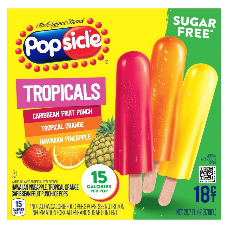 slide 2 of 14, Popsicle Sugar Free Tropicals Ice Pops - 18pk/29.7 fl oz, 18 ct, 29.7 fl oz