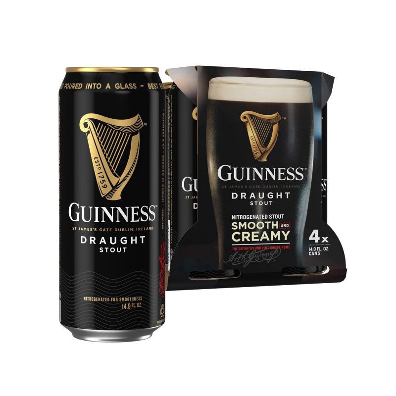 slide 1 of 14, Guinness Draught Beer - 4pk/14.9 fl oz Cans, 4 ct, 14.9 fl oz