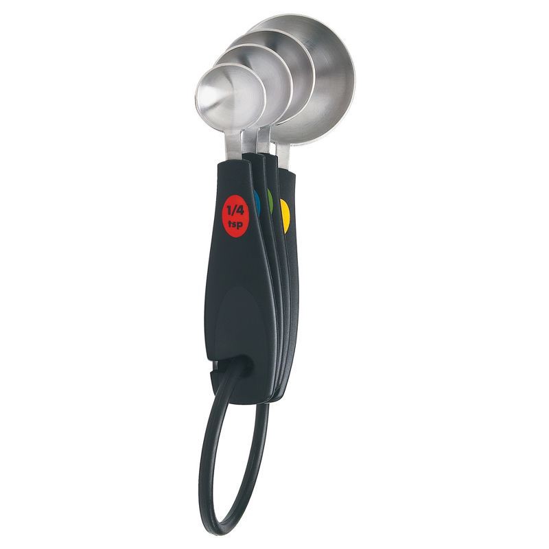 slide 2 of 5, OXO Stainless Steel Measuring Spoons: 5-Piece Set, Dishwasher-Safe, Includes Teaspoon & Tablespoon, Black, 1 ct