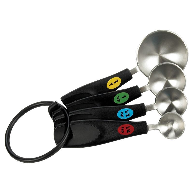 slide 1 of 5, OXO Stainless Steel Measuring Spoons: 5-Piece Set, Dishwasher-Safe, Includes Teaspoon & Tablespoon, Black, 1 ct