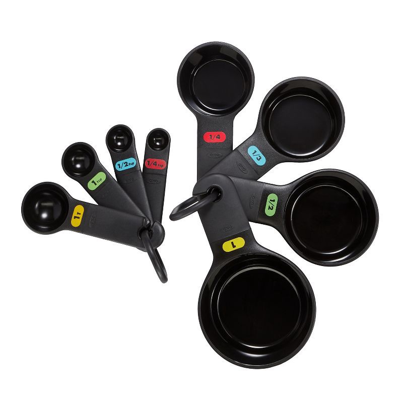 slide 6 of 8, OXO Measuring Cups and Spoons Set: 10-Piece Black Teaspoon & Dry Measure Cups, Dishwasher-Safe, Lifetime Warranty, 1 ct