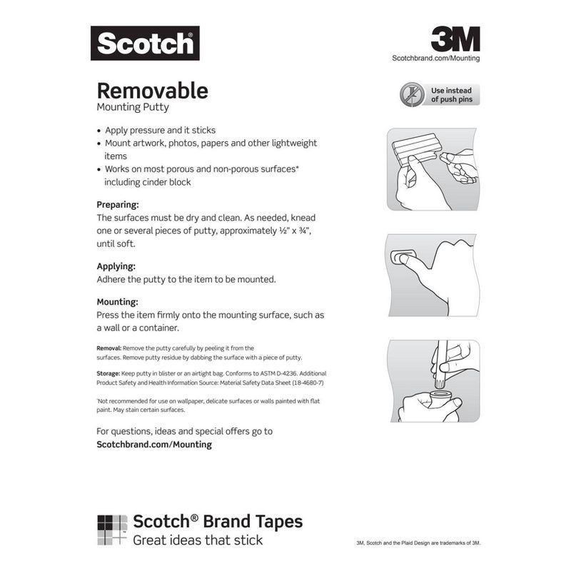 slide 9 of 9, Scotch 2oz Removable Mounting Putty, 2 oz