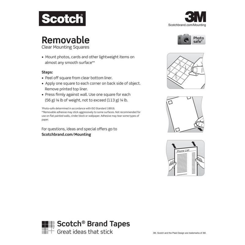 slide 12 of 12, Scotch 35ct Removable Clear Mounting Squares: Adhesive Strips for Art & Office, Plastic, No Choking Hazard, 35 ct