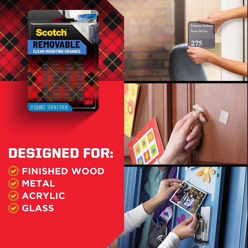 slide 4 of 12, Scotch 35ct Removable Clear Mounting Squares: Adhesive Strips for Art & Office, Plastic, No Choking Hazard, 35 ct