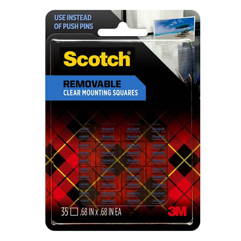 slide 1 of 11, Scotch 35ct Removable Clear Mounting Squares: Adhesive Strips for Art & Office, Plastic, No Choking Hazard, 35 ct