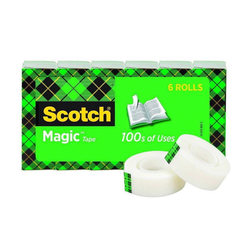 slide 12 of 12, Scotch 6pk Magic Tape 3/4"x800": Clear Tape Refills for Dispenser, Adhesive, 0.75" Width, 800" Length, 6 ct