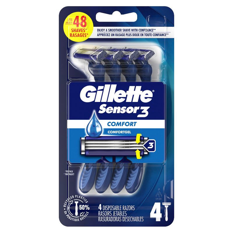 slide 2 of 8, Gillette Sensor3 Comfort Men's Disposable Razors - 4ct, 4 ct