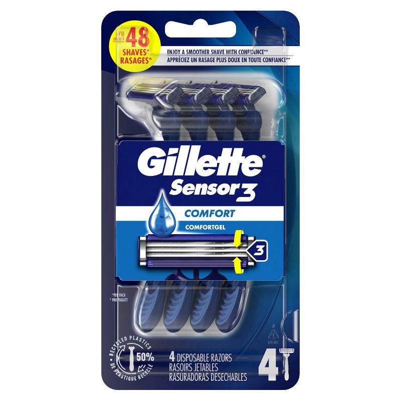 slide 2 of 11, Gillette Sensor3 Comfort Men's Disposable Razors - 4ct, 4 ct