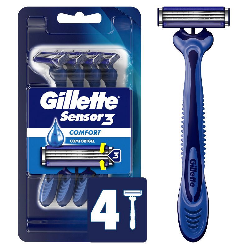 slide 1 of 8, Gillette Sensor3 Comfort Men's Disposable Razors - 4ct, 4 ct