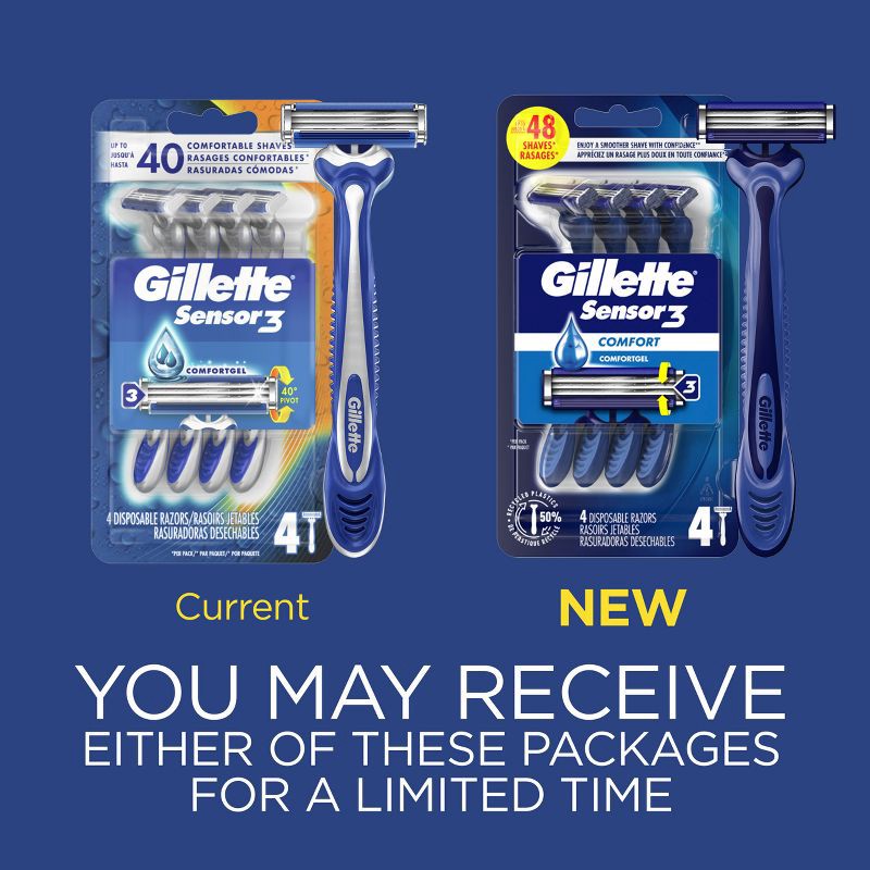 slide 10 of 11, Gillette Sensor3 Comfort Men's Disposable Razors - 4ct, 4 ct