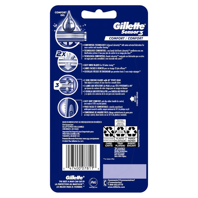 slide 11 of 11, Gillette Sensor3 Comfort Men's Disposable Razors - 4ct, 4 ct