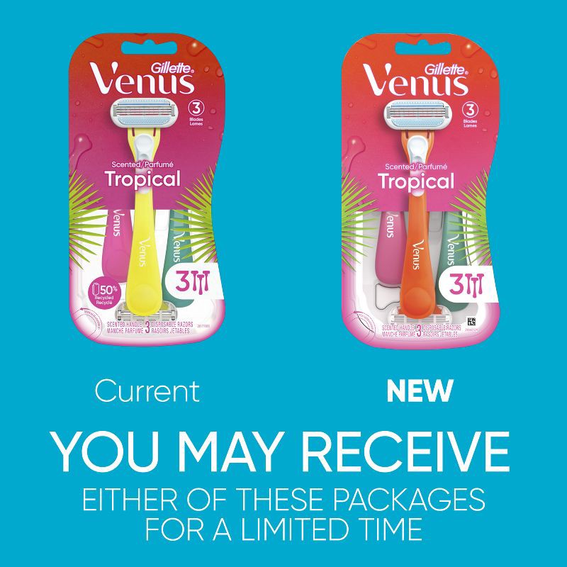 slide 2 of 8, Venus Tropical Women's Disposable Razors - 3ct, 3 ct