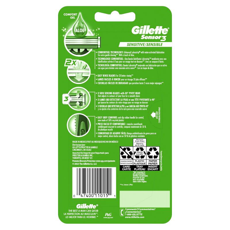 slide 3 of 12, Gillette Sensor3 Sensitive Men's Disposable Razors - 4ct, 4 ct