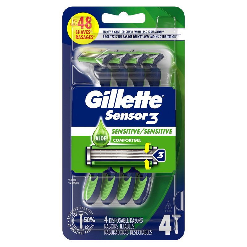 slide 12 of 12, Gillette Sensor3 Sensitive Men's Disposable Razors - 4ct, 4 ct