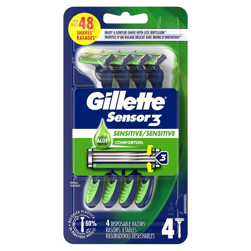 slide 8 of 15, Gillette Sensor3 Sensitive Men's Disposable Razors - 4ct, 4 ct