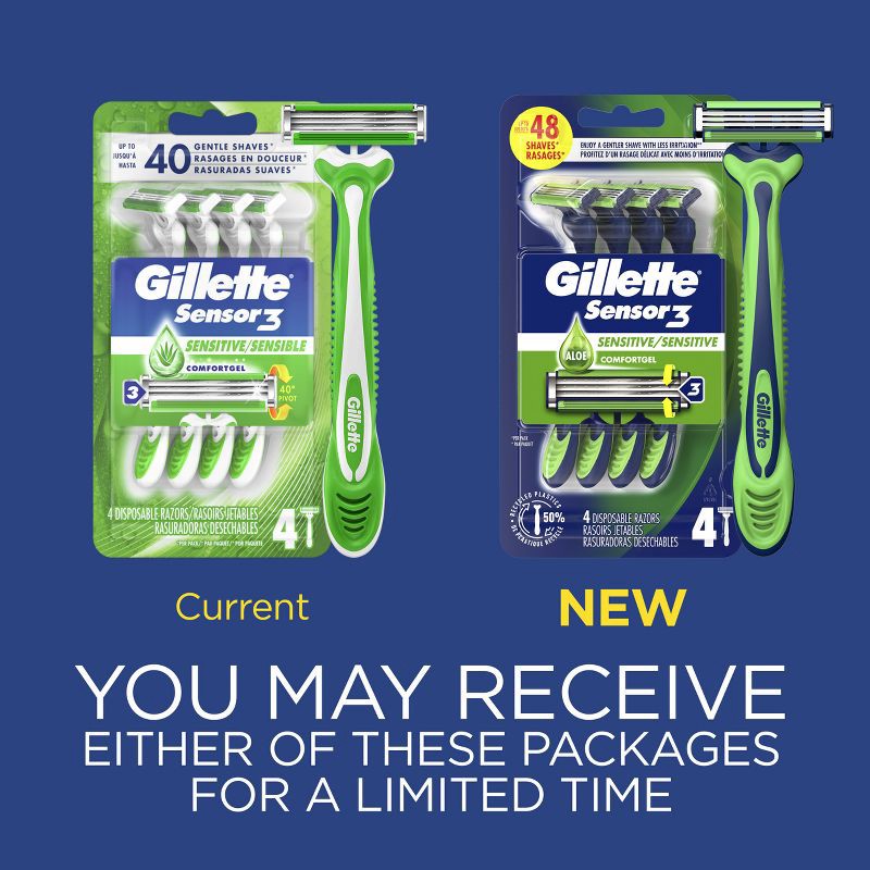 slide 11 of 12, Gillette Sensor3 Sensitive Men's Disposable Razors - 4ct, 4 ct