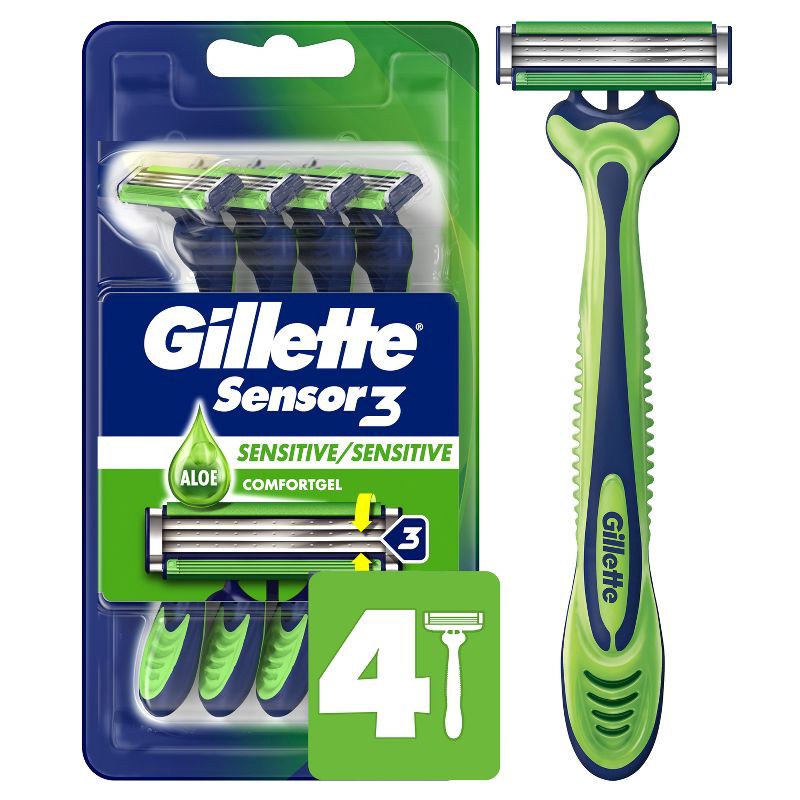 slide 1 of 15, Gillette Sensor3 Sensitive Men's Disposable Razors - 4ct, 4 ct