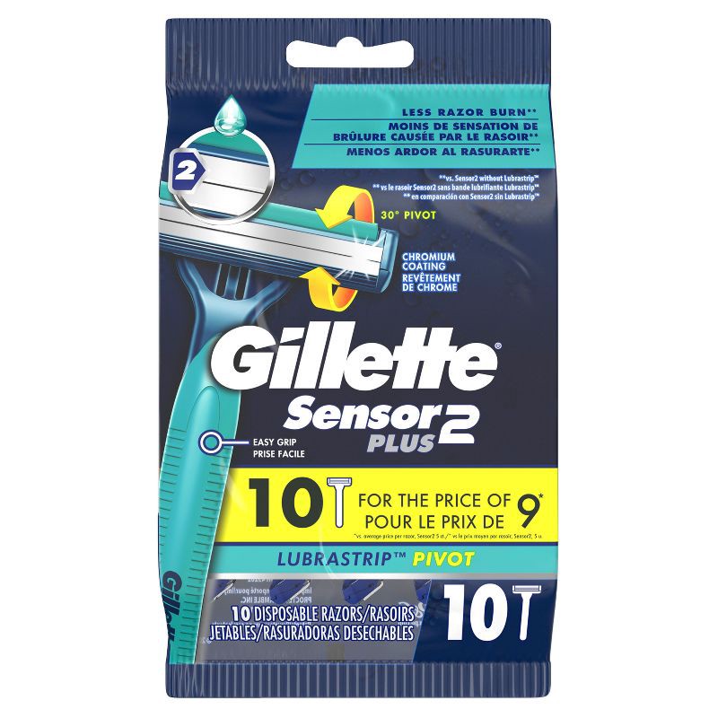 slide 2 of 8, Gillette Sensor2 Plus Pivoting Head Men's Disposable Razors - 10ct, 10 ct