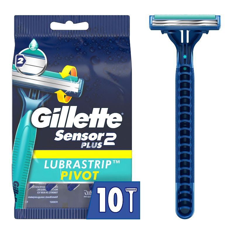 slide 1 of 9, Gillette Sensor2 Plus Pivoting Head Men's Disposable Razors - 10ct, 10 ct