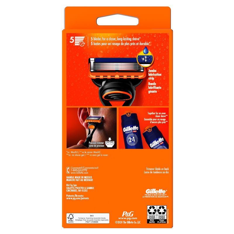 slide 9 of 9, Gillette Fusion5 Men's Razor + 2 Razor Blade Refills, 1 ct