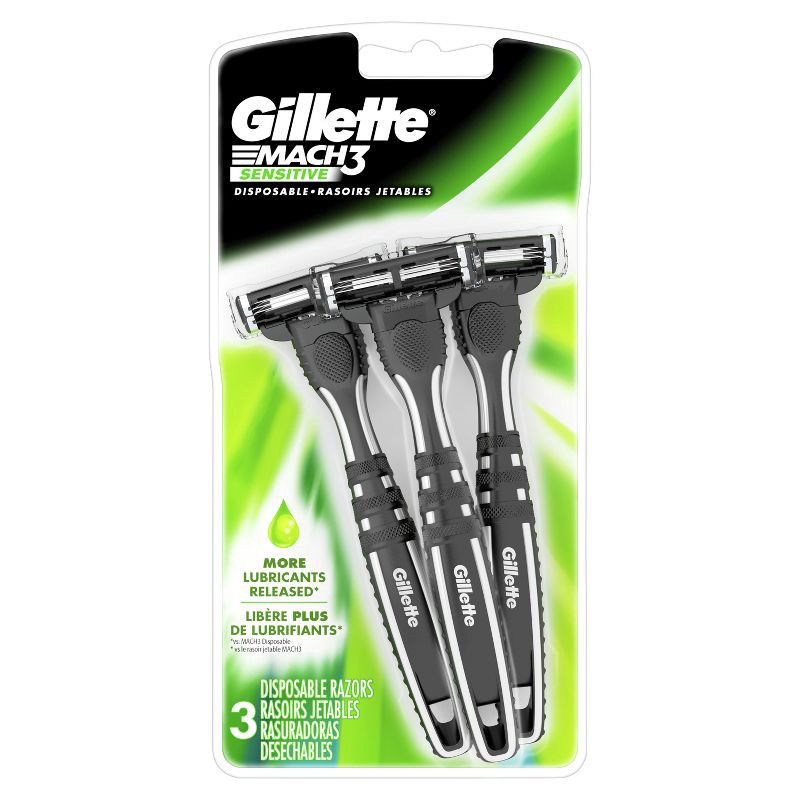 slide 2 of 8, Gillette Mach3 Sensitive Men's Disposable Razors - 3ct, 3 ct