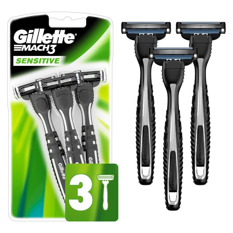 slide 1 of 8, Gillette Mach3 Sensitive Men's Disposable Razors - 3ct, 3 ct