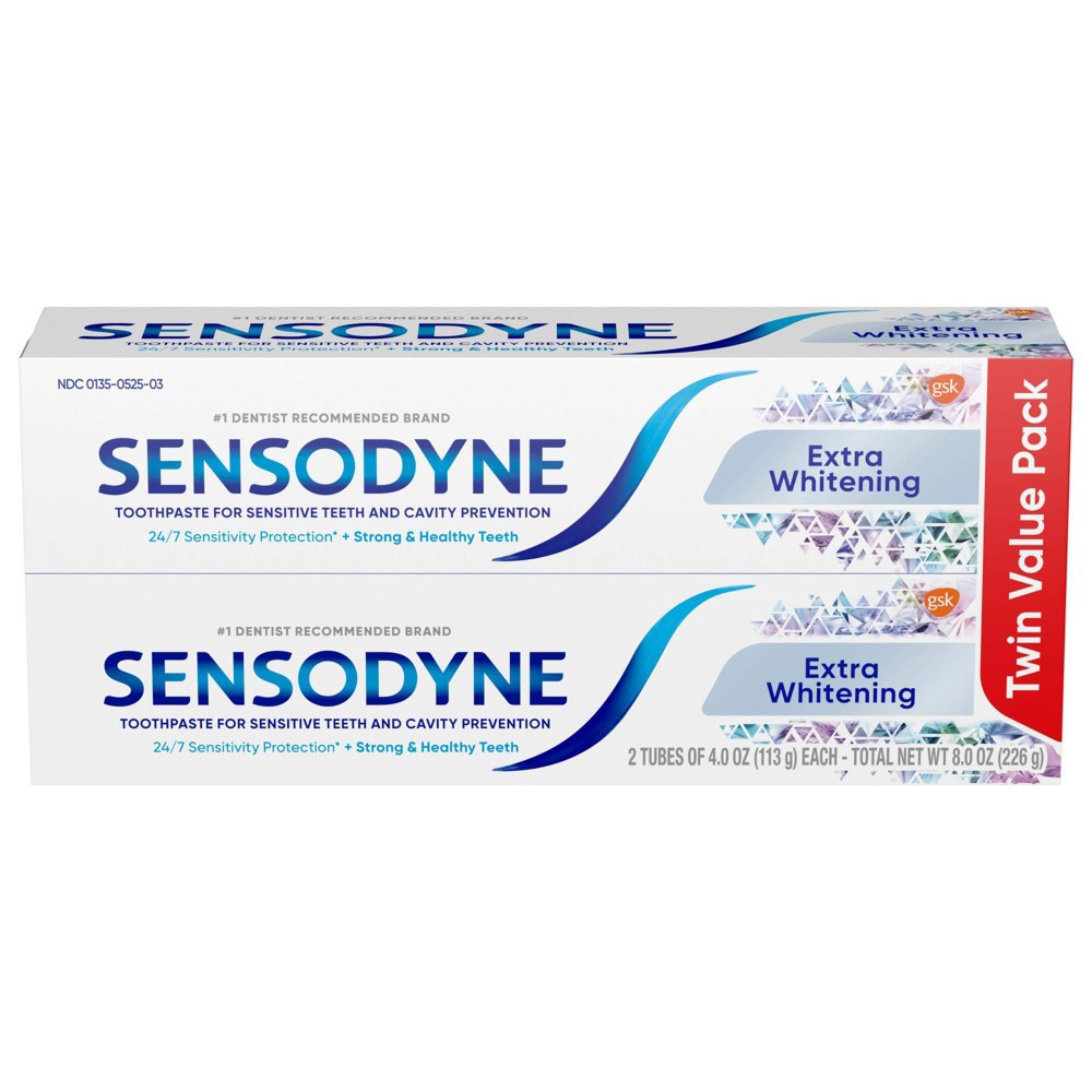 slide 3 of 9, Sensodyne Extra Whitening Sensitive Teeth Whitening Toothpaste - 4 Ounces x 2, 2 ct; 4 oz