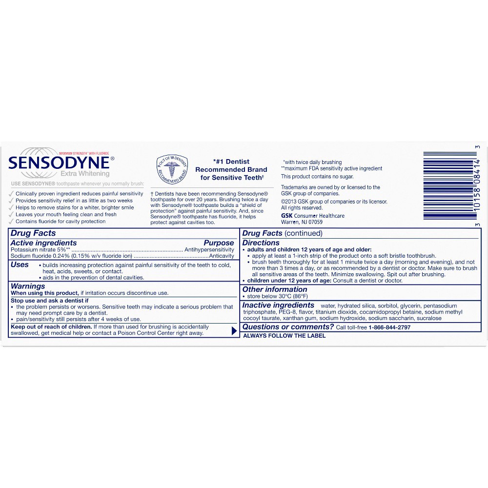 slide 9 of 9, Sensodyne Extra Whitening Sensitive Teeth Whitening Toothpaste - 4 Ounces x 2, 2 ct; 4 oz