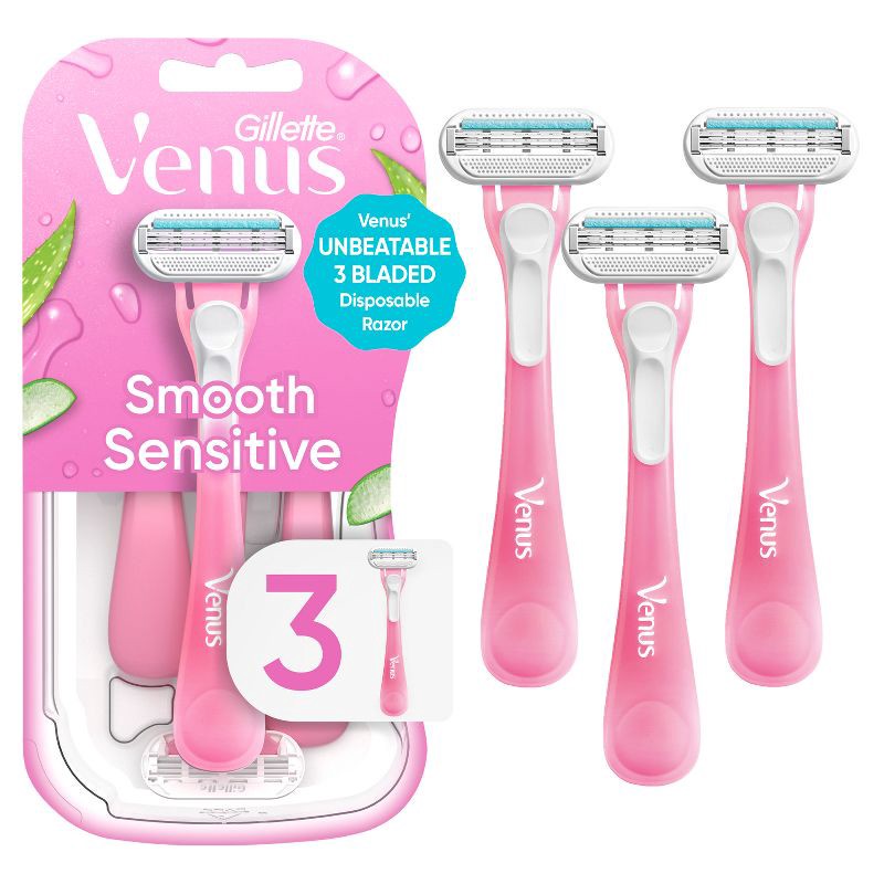 slide 1 of 8, Venus Sensitive Women's Disposable Razors - 3ct, 3 ct