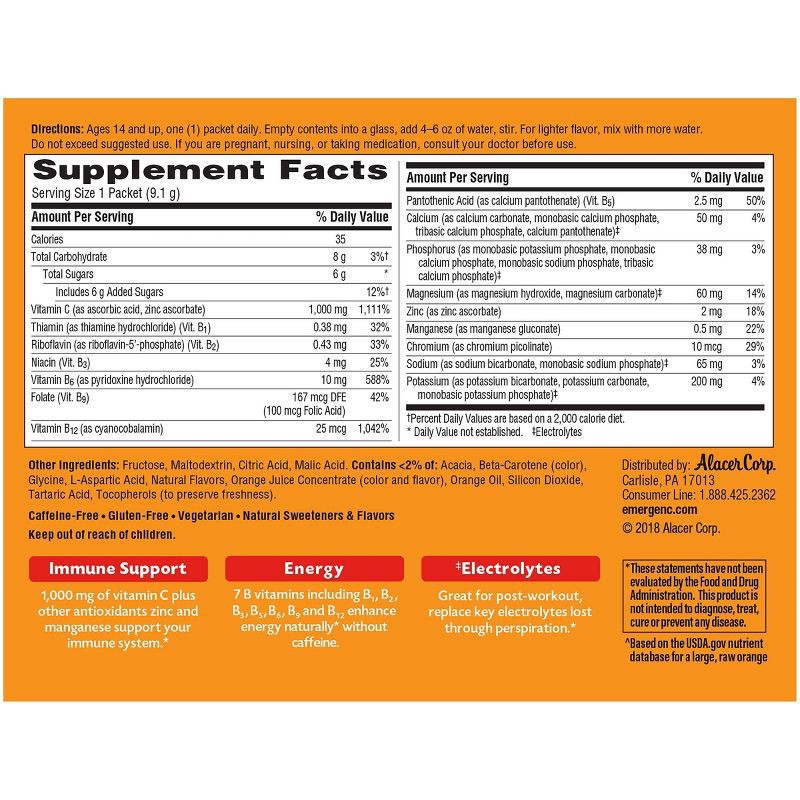 slide 9 of 9, Emergen-C Vitamin C Drink Mix Powder Packets - Super Orange - 30ct, 30 ct
