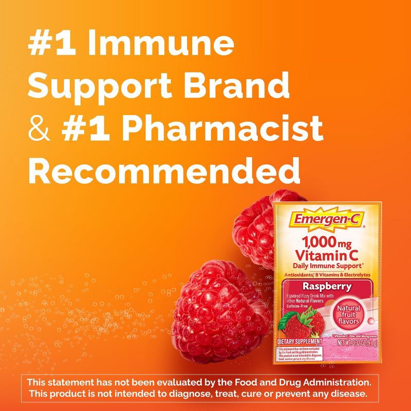 slide 7 of 9, Emergen-C Vitamin C Dietary Supplement Drink Mix Powder - Raspberry - 30ct, 30 ct