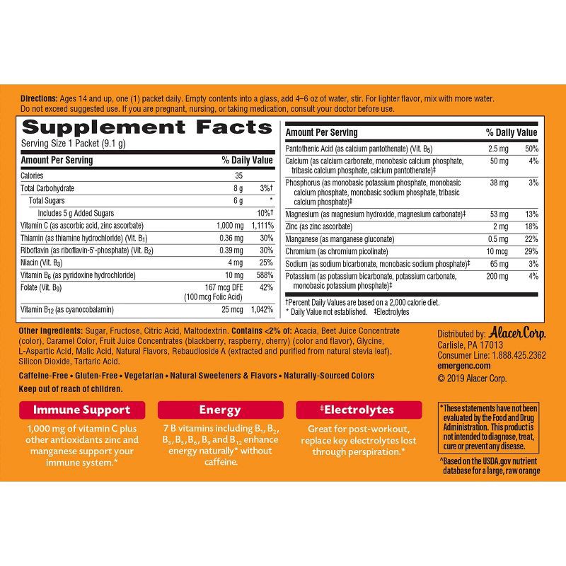 slide 9 of 9, Emergen-C Vitamin C Dietary Supplement Drink Mix Powder - Raspberry - 30ct, 30 ct