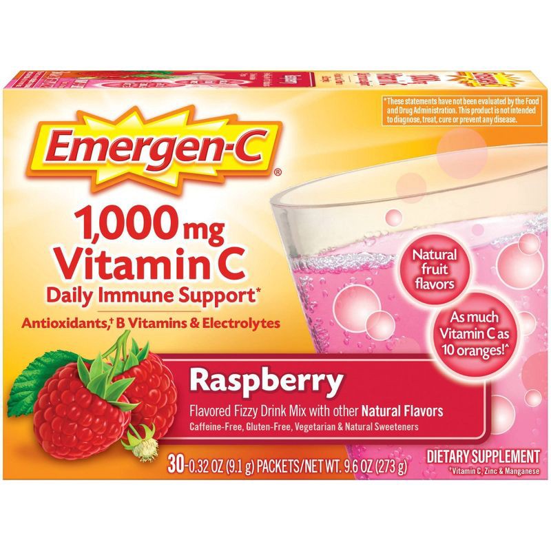 slide 1 of 8, Emergen-C Vitamin C Dietary Supplement Drink Mix - Raspberry - 30ct, 30 ct