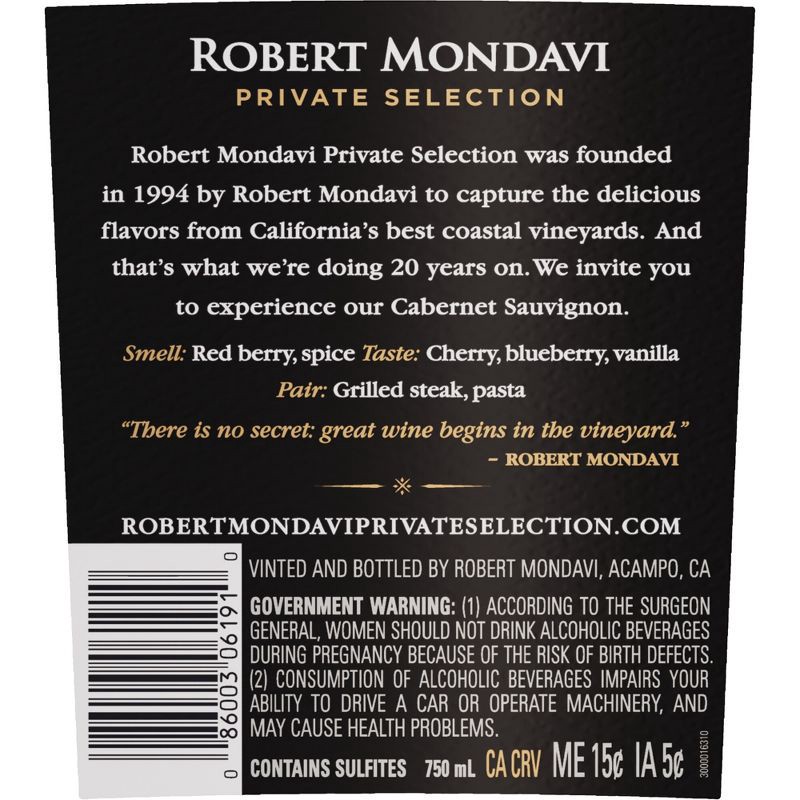 slide 8 of 13, Robert Mondavi Private Selection Cabernet Sauvignon Red Wine - 750ml Bottle, 750 ml