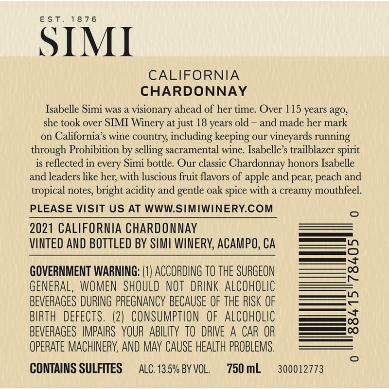 slide 13 of 15, SIMI Chardonnay White Wine - 750ml Bottle, 750 ml