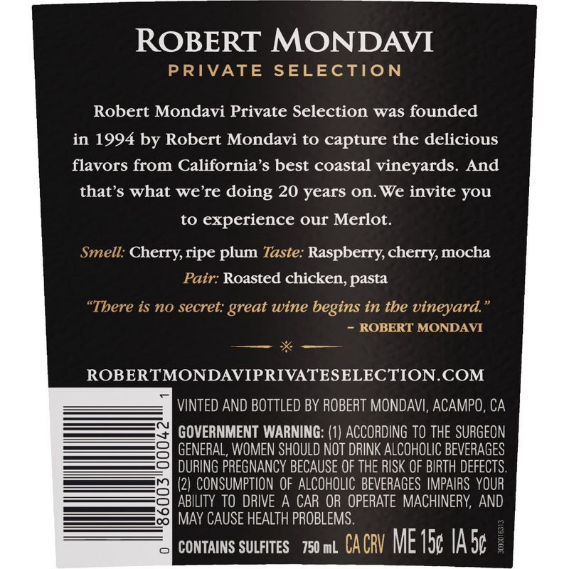 slide 7 of 11, Robert Mondavi Private Selection Merlot Red Wine - 750ml Bottle, 750 ml
