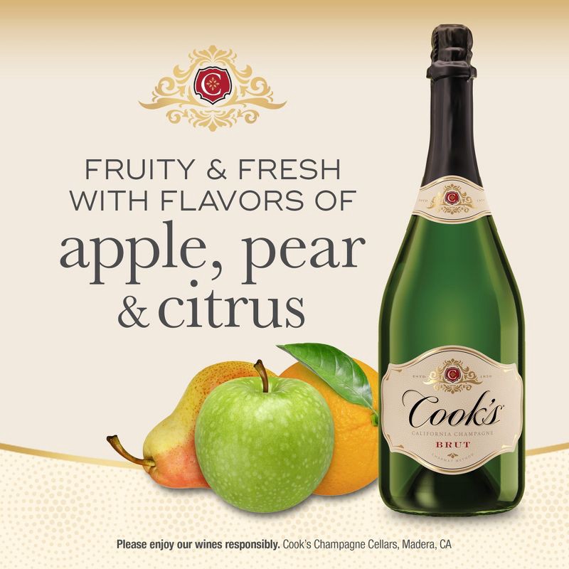 slide 4 of 8, Cook's California Champagne Brut White Sparkling Wine - 750ml Bottle, 750 ml